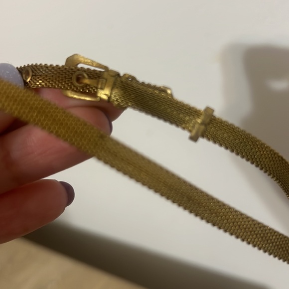 Vintage Buckle Choker Necklace Metal Mesh Gold Tone Chainmail Adjustable - Picture 6 of 6